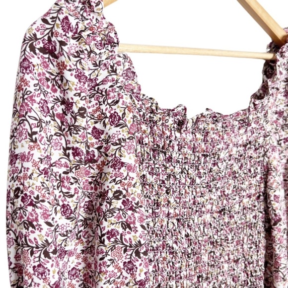 New with Tag Women's Max Studio Floral Smocked Bodice Long Sleeve Ruffle Blouse - Picture 9 of 16